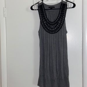 NWOT NEVER WORN GREY TOP black embroidered